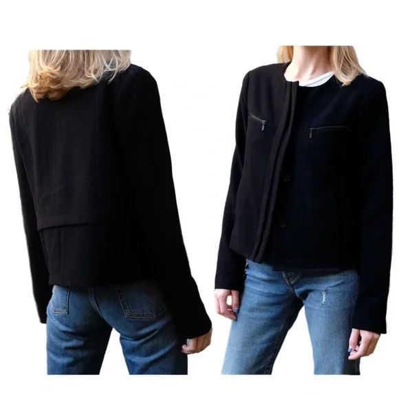 GAP Black Structured Crop Shell Tailored Collarless Blazer Career Jacket • Small - Picture 2 of 10